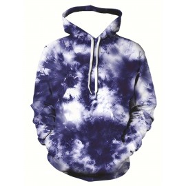 Unisex Novelty Hip-Hop Hoodie for Men, Featuring a 3D Purple Tie-Dye Graphic, a Pullover Design with a Large Pocket, Perfect for Comfortable Wear, Plus Size